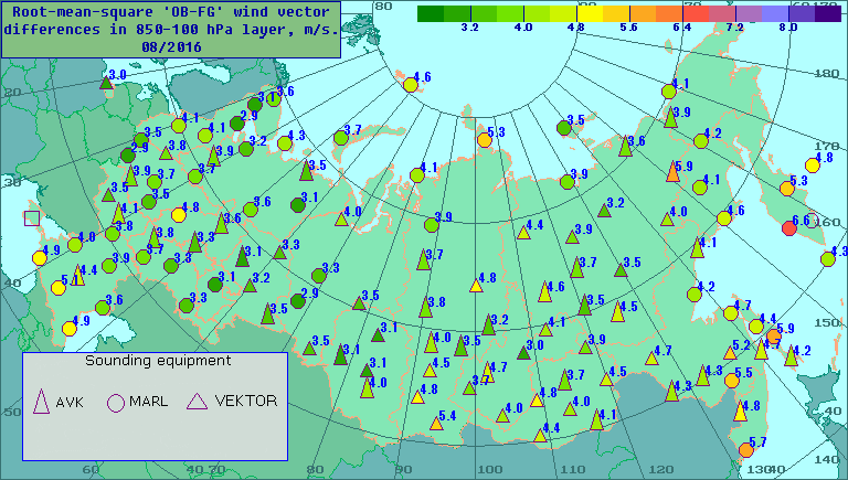 Root-mean-square 'OB-FG' wind vector differences in 850-100 hPa layer